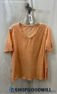 Chico's Women's Pale Peach Heathered Scoop Neck T-shirt - Sz L