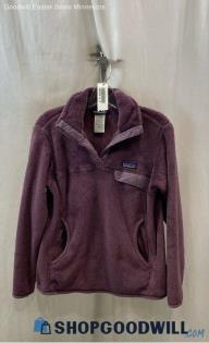 Patagonia Women's Purple Fuzzy 1/4 Button Sweatshirt - Sz XL