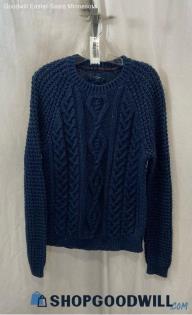 Lucky Brand Women's Navy Blue Ribbed Cable Knit Crewneck Sweater - Sz M