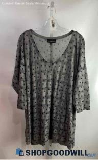 Lane Bryant Women's Gray/Black Polka Dot Plaid Sheer Blouse - Sz 22