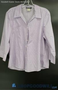 Get Lucky Women's White & Purple Thin Stripe 3/4 Sleeve shirt - Sz L