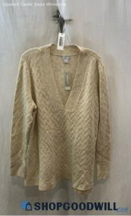 NWT Chico's Women's Light Beige V Neck Fuzzy Knit Sweater - Sz XL