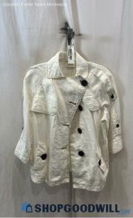 Chico's Women's White Linen Button Up Fashion Jacket - Sz L