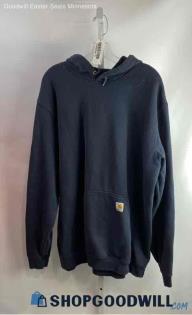 Carhartt Men's Navy Blue Loose Fit Fleece Lined Graphic Logo Sleeve Hoodie Sz XL