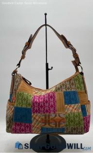 Fossil Multicolor Patchwork Canvas/Leather Trim Hobo Bag/Shoulder Handbag/Purse