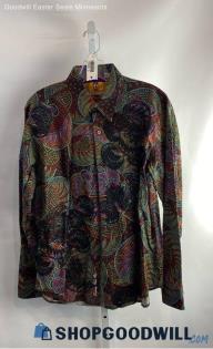 Robert Graham Men's Multicolored Patterned Button Up Embroidered LS Shirt - Sz M