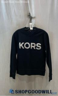 Michael Kors Women's Black/White Sherpa Logo Graphic Sweatshirt - Sz M