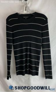 Athleta Women's Black/White Striped Ribbed Wool Blend Sweater - Sz M