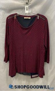 Michael Kors Women's Red/Navy Geo Pattern Zipper Shoulder Back Slit Top - Sz L