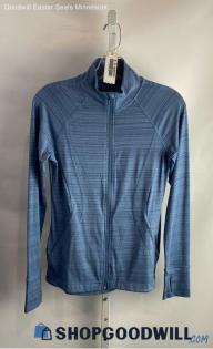 Athleta Women's Heathered Blue Striped Full Zip UPF Sweatshirt - Sz XS