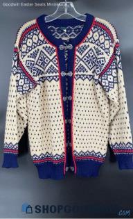 A) Dale of Norway Women's Ivory & Blue Pattern LS sweater - Sz 42