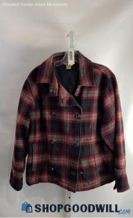 Woolrich Women's Red/Black Plaid Woll Blended Double Button Coat - Sz XL