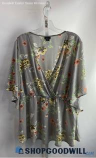 Torrid Women's Gray Floral Peplum Blouse - Sz 3X