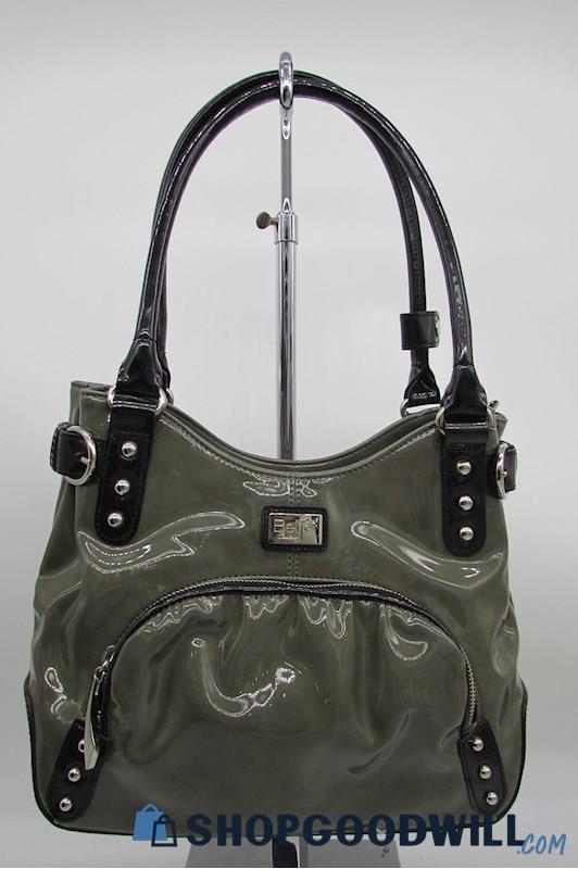 Beijo Green Faux Patent Leather Baguette Handbag Purse - shopgoodwill.com