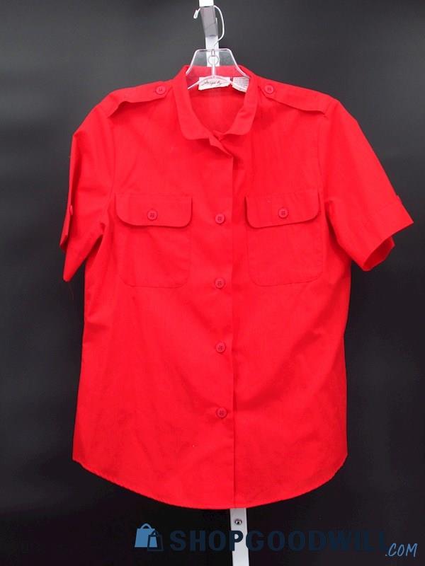 Vintage Shapely Women's Strawberry Red Button Down Blouse Size 12