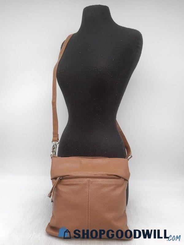 Tignanello Brown Pebble Leather Convertible Crossbody Handbag Purse