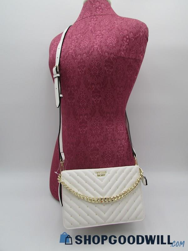 NWT Victoria's Secret White Studded Chevron PVC Crossbody Handbag Purse