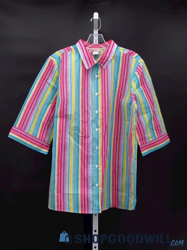Vintage American Sweetheart Women's Pastel Multicolor Button Up Shirt Size L