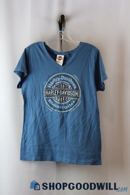 Harley Davidson Women's Blue Graphic T-Shirt SZ-L