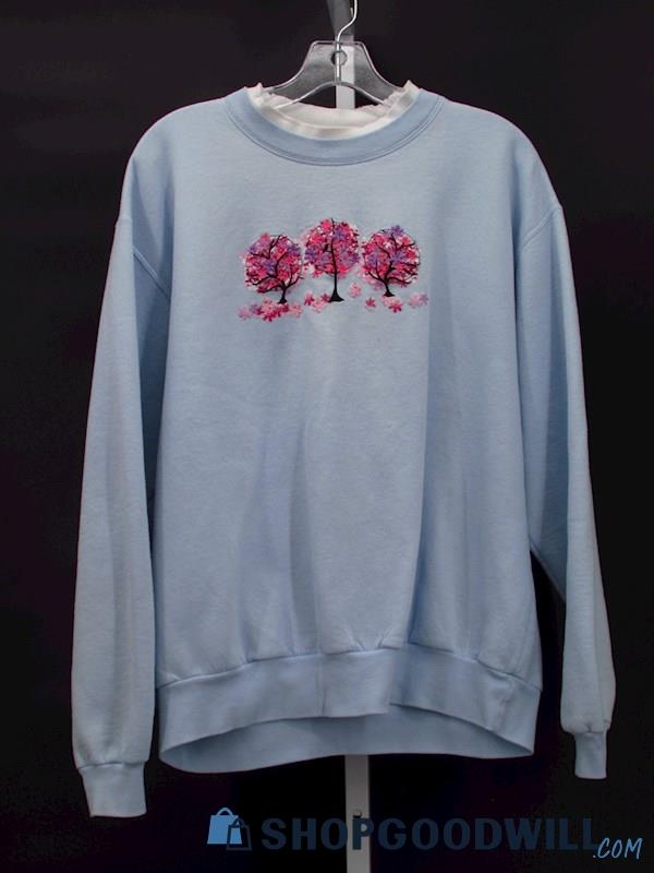 Vintage Top Stitch Women's Baby Blue Pink Tree Graphic Sweatshirt Size 1X