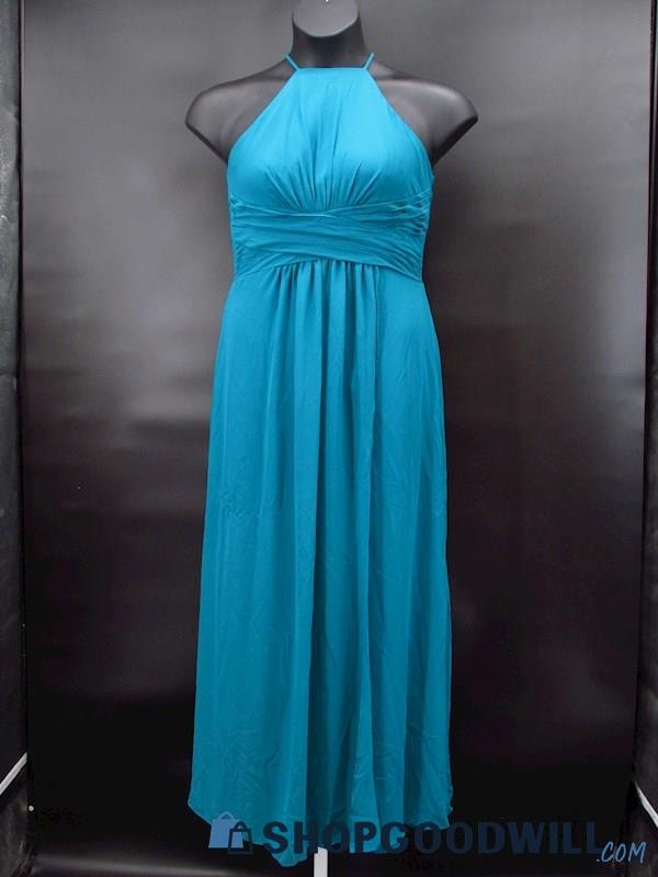 #Levkoff Women's Turquoise Tie Halter Midi Formal Dress Size 8