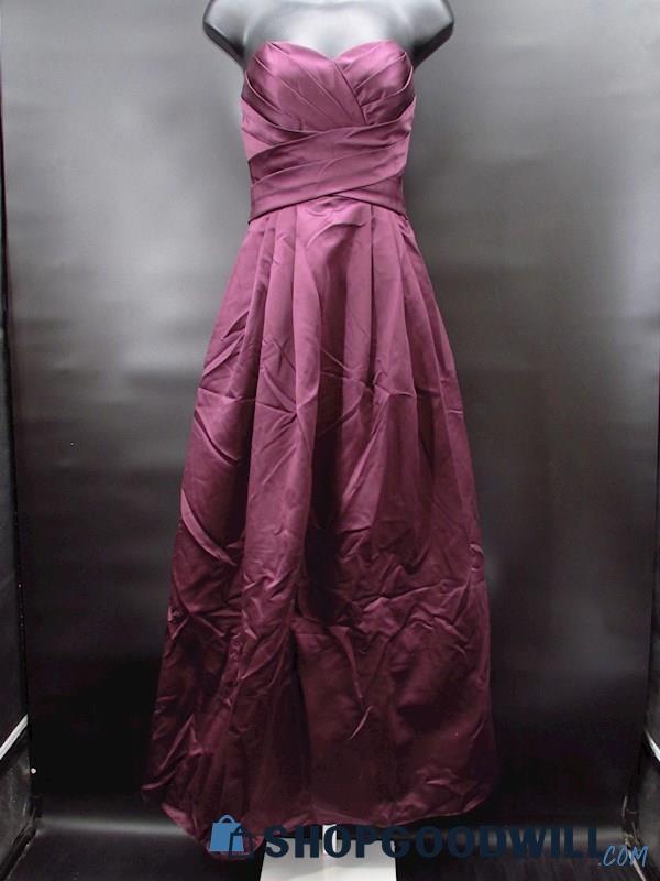 David's Bridal Women's Plum Purple Satin Strapless A-Line Formal Dress Size 2