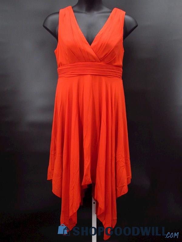 NWT Everpretty Women's Autumn Orange V-Neck Handkerchief Midi Dress Size 2XL