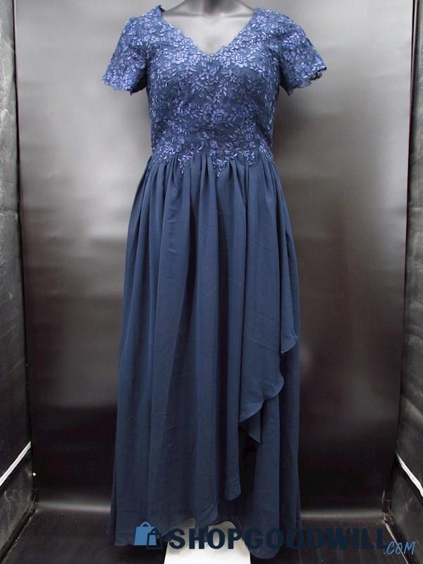 Women's Sapphire Lace V-Neck Fluttering Hem Formal Dress Size 10