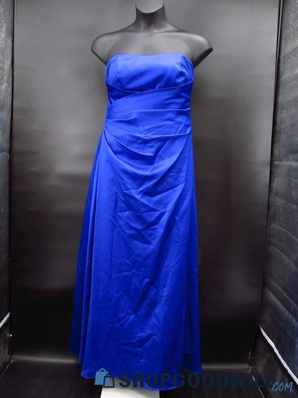 NWT Alfred Angelo Women's Cobalt Satin Strapless A-Line Dress Size 16