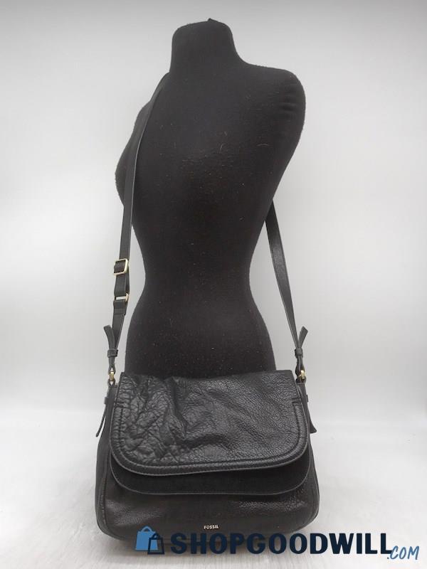 Fossil Peyton Black Pebble Leather Crossbody Handbag Purse
