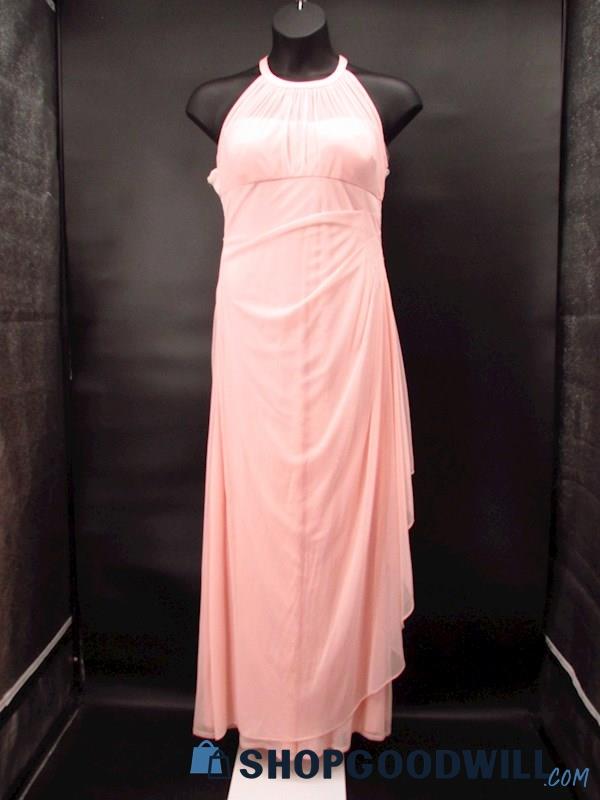 David's Bridal Women's Pale Pink Illusion Halter Column Formal Dress Size 12