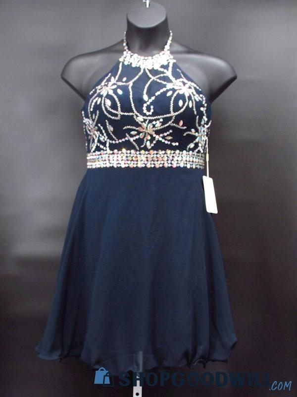 NWT Topdress Women's Navy Illusion Holo Rhinestone Mini Dress Custom Size