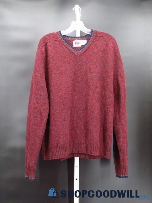 Vintage I'm A Plum Men's Maroon Wool V-Neck Sweater Size XL