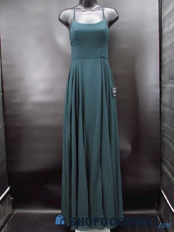 NWT Lulu's Women's Pine Green Strappy Square Collar High Slit Dress Size XXS