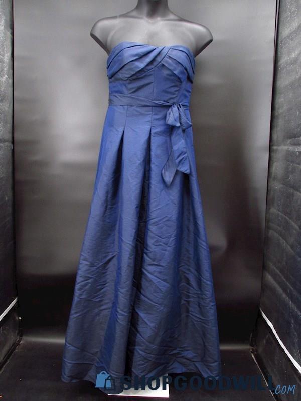 David's Bridal Women's Cobalt Strapless Pleated A-Line Dress Size 12