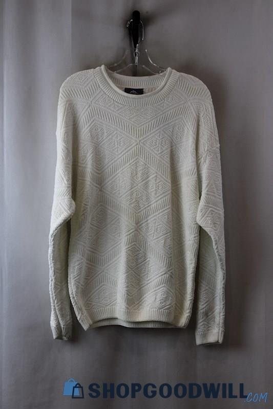 Jantzen Men's White Geo Pattern Knit Sweater sz L