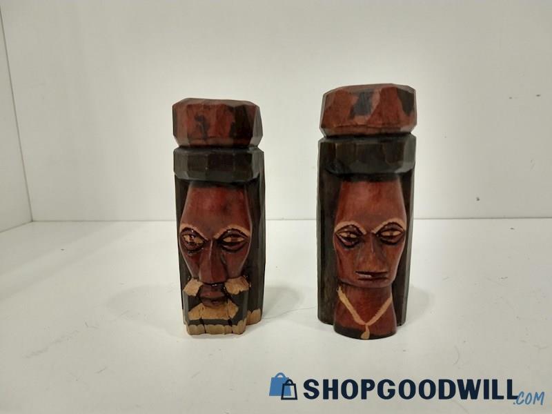 2 Jamaican Wood Totems - Hand Carved, No Problems, Don't Worry Be Happy 