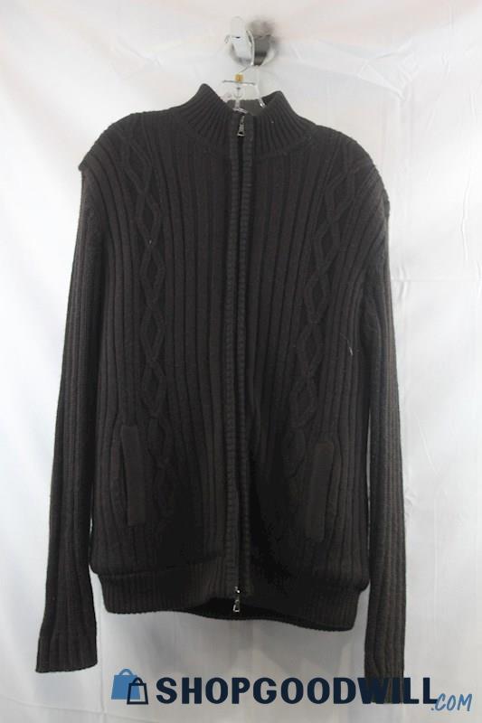 NWT BACHRACH Mens Brown Knit Full Zip Sweater Sz XL