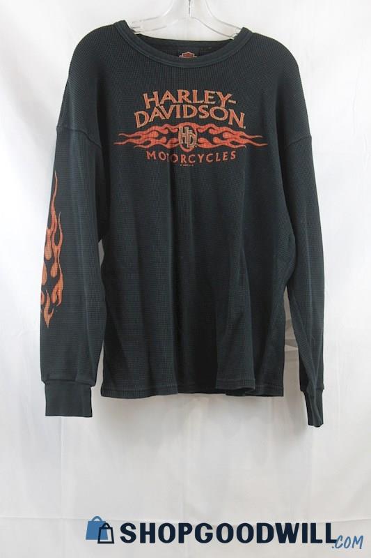 Harley Davidson Men's Black/Orange Logo Graphic Sweater SZ L