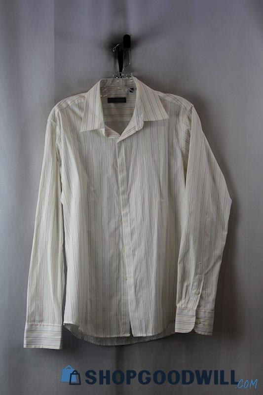 Red-Ox Men's White/Multicolor Striped Button Up Shirt SZ-M