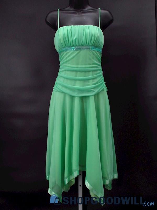 Vintage City Triangles Celadon Green Sequin Empire Handkerchief Dress Size M 