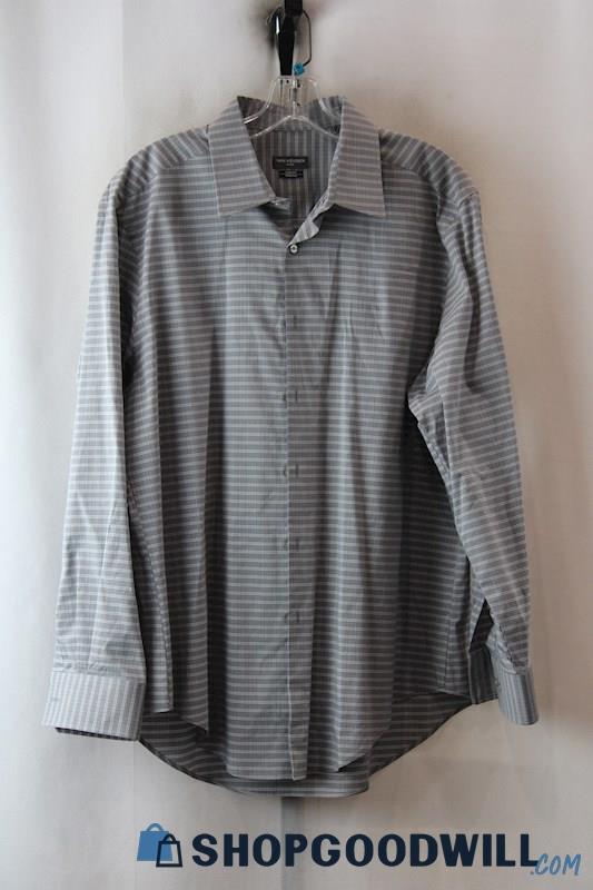 Van Heusen Men's Grey Striped Button Up Shirt SZ-16.5x32/33
