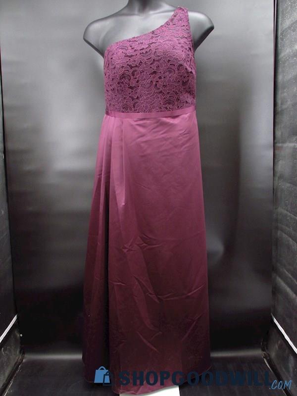 NWT David's Bridal Womens Plum Lace One Shoulder Satin Skirt Formal Dress Sz 18