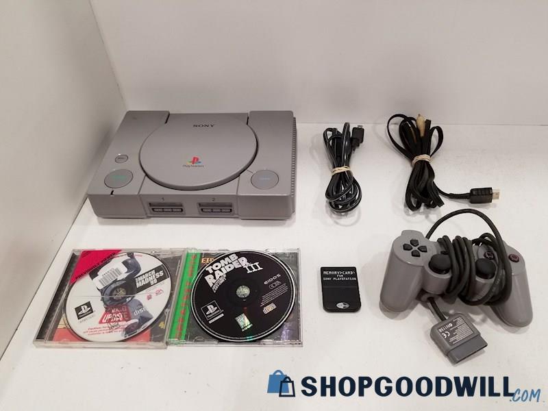 PlayStation Console w/ Games, Cords, Controller - POWERS ON