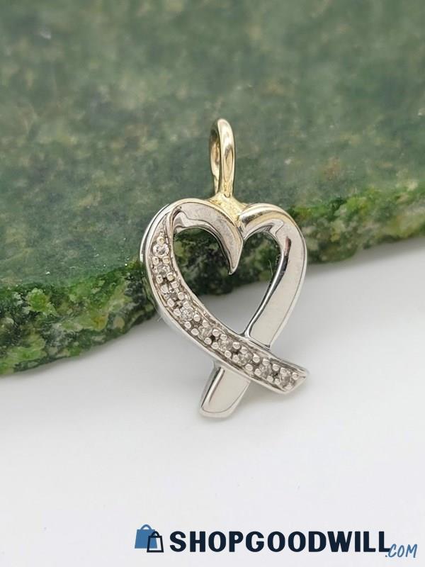 10K White Gold Heart Pendant with Diamond Accents 1.13 Grams