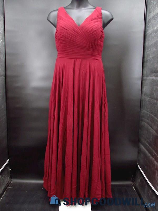 Vnaix Women's Merlot Red V-Neck Pleated Formal Dress Size 16