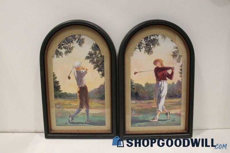 Set of 2 Framed Vintage Home Decor Golf Prints Unsigned by Joe Sambataro 
