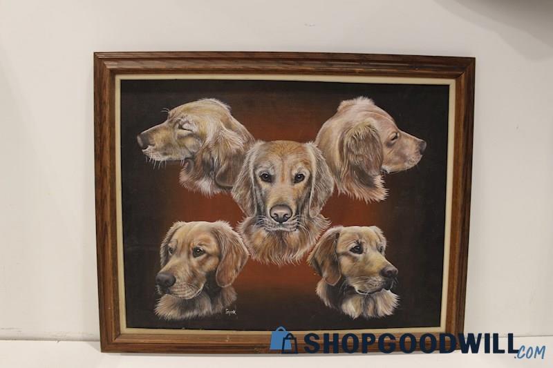 Original Canvas Painting 'All Sides of a Golden Retriever' Signed by C Merk