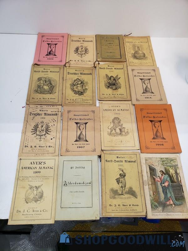 Antique Ayers Danish German Almanac & Folks Calendars Booklets Farmer's 16pc