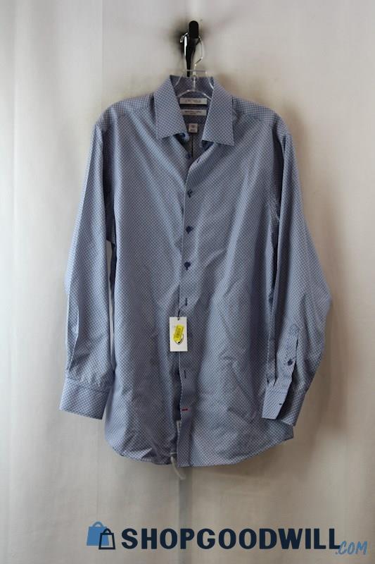 NWT Cremieux Men's Blue Geo Pattern Dress Shirt sz 50 1/2 x34